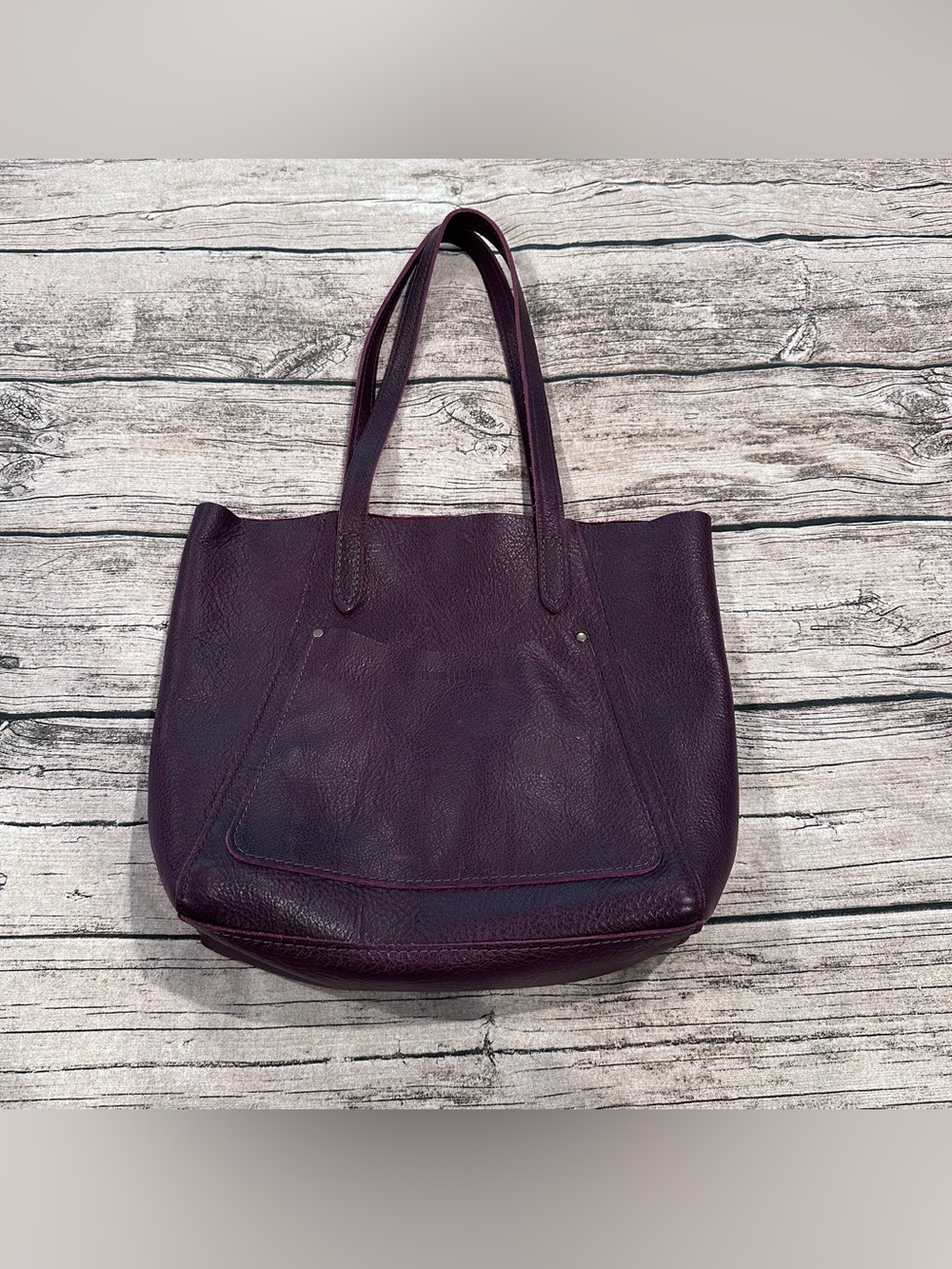 Portland Leather Goods Large Juliette Leather Tote Bag in Deep Plum; Rare